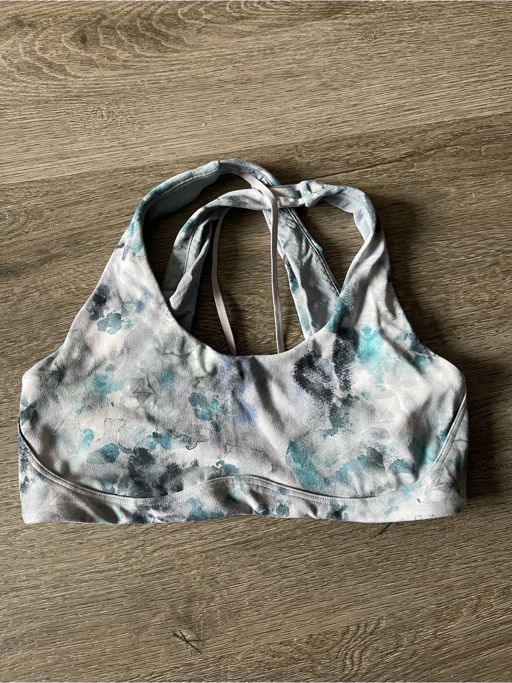 lululemon Flawed Athletica Watercolor Print Sports Bra - White, Teal & Gray
